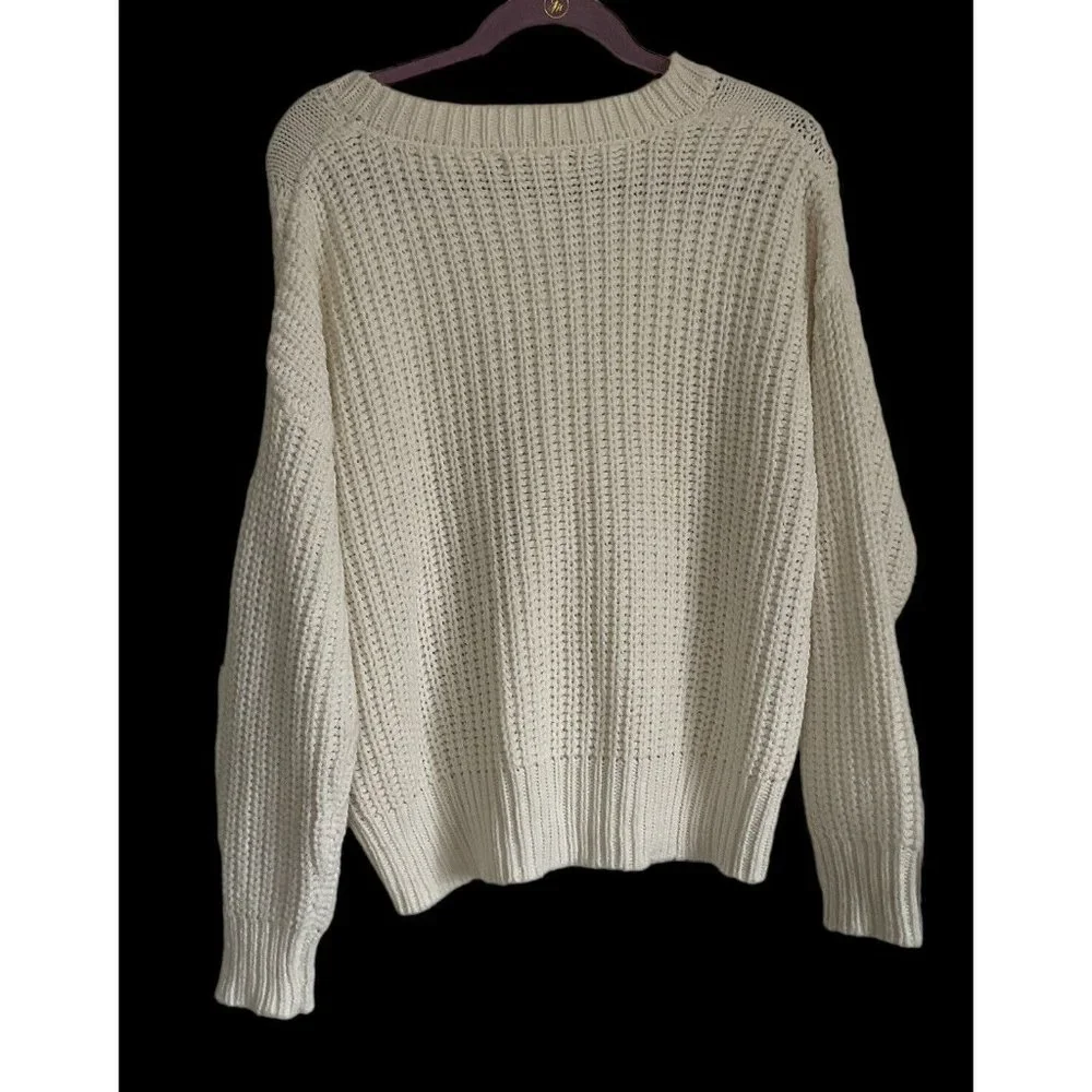 Ultra Flirt XL Woman’s Ivory V-Neck Cable Acrylic‎ Sweater Style RS617401